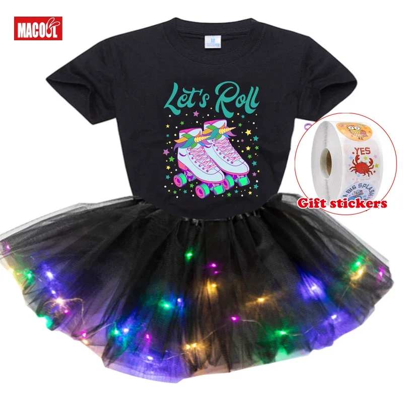 

Dress Custom Name Shirt Gift Toddler Baby Dress Rainbow Outfit Girls Clothes Party Kids T-shirt+Girls' Skirt+Children's Sticker