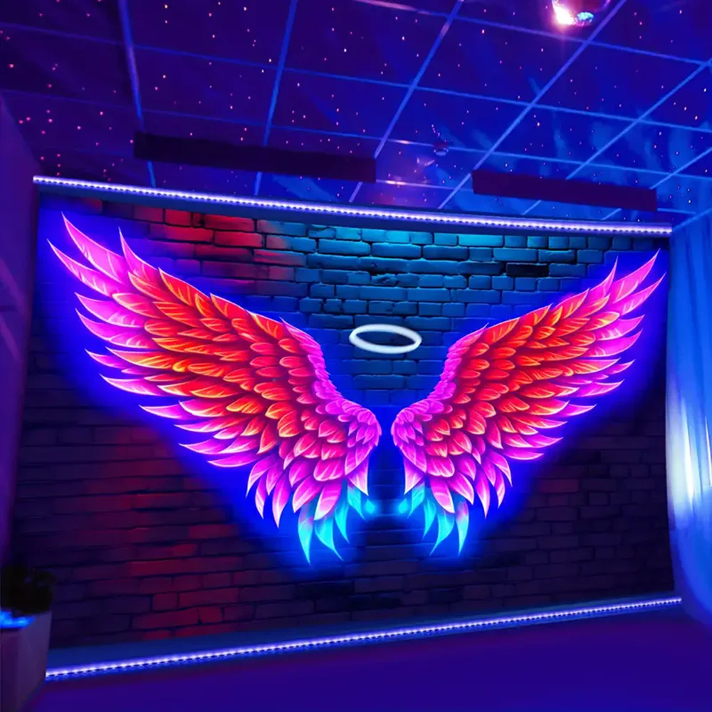 Blacklight Angel Wings Tapestry UV Reactive Neon Aesthetic   Wall Hanging Tapestries Art Home Decoration For Bedroom Living Room