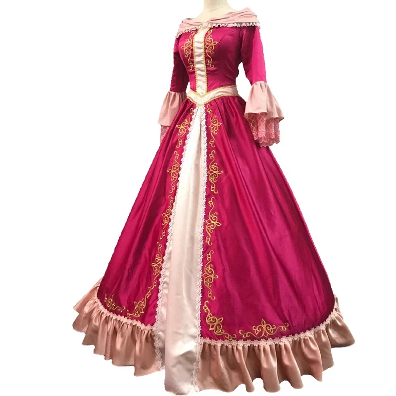 Belle Cosplay Kostüm rotes Kleid Halloween Kostüme Damen Mädchen Kleid mit langen Ärmeln für Weihnachtsfeier