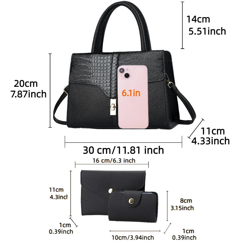 Product Title 3-piece women's bag set, Elegant bags, crocodile pattern ladies handbag with premium texture, stylish and casual view 2