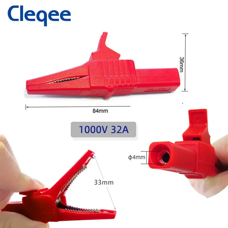 Cleqee P1036D ชุดทดสอบมัลติมิเตอร์6ชิ้น, สายลำโพงกล้วยซ้อนได้4มม. คู่พร้อมคลิปจระเข้อ่อนคลิปตะขอทดสอบ1000V