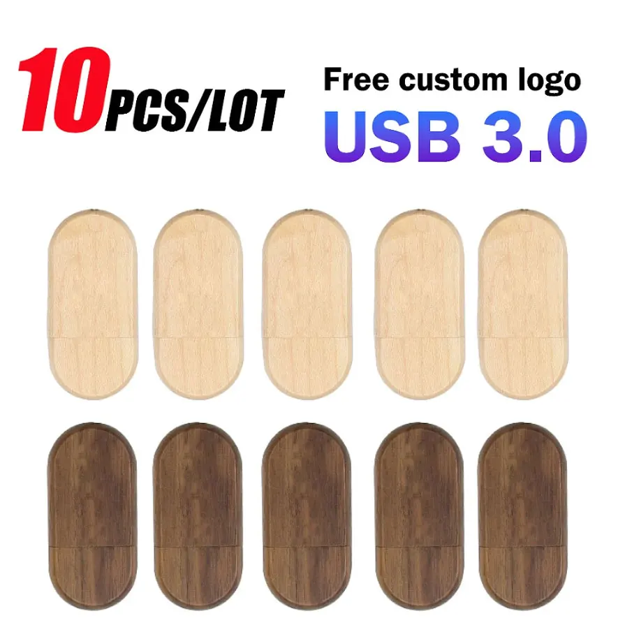 

10PCS/Lot Wood USB 3.0 Flash Drive 64GB Pen usb 128GB Pen Drives U Disk 32GB 16GB 8GB Memory Stick Free LOGO Photography Gifts