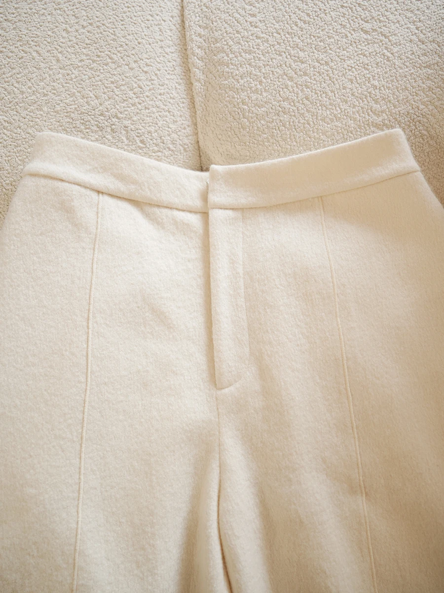 

Брюки Luoyu Seasonal из 100% шерсти с эффектом помятости, прямые, расклешенные, в китайском стиле, с высокой талией, эластичные, длинные