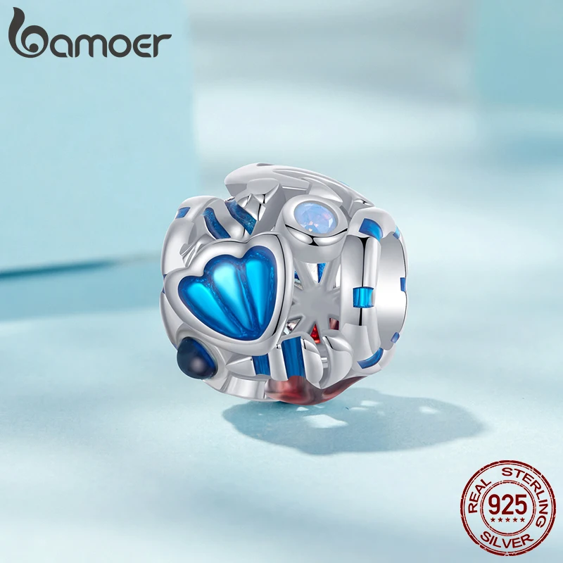 Bamoer 925 Sterling Silver Original Ocean World Charm Blue Sea Beads Shell Starfish Cute For Women Wedding Fine Jewelry DIY Gift