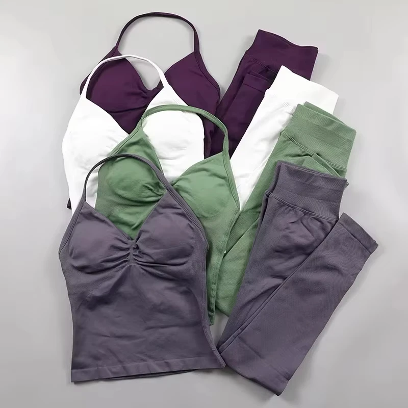 

1-2 Pieces Gym Set Women Backless Tank Yoga Tops High Waist Scrunch Seamless Shorts Sport Gym Set Workout Set