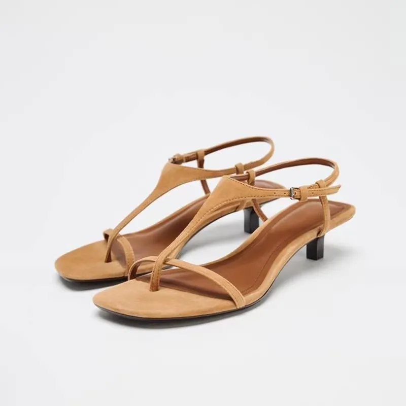 

AIYKAZYSDL 2026 Concise Basic Thong Clip Toe Sandals Flock Faux Suede Kitten Low Heels Zapatos De Mujer Dance Fetish Shoes