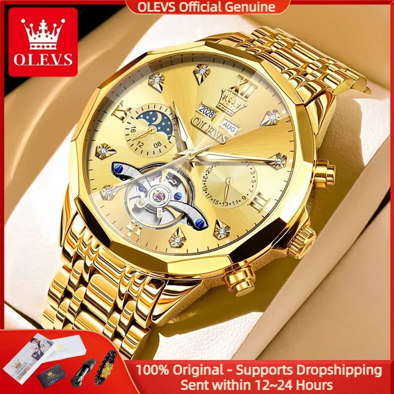

OLEVS 6621 Luxury Skeleton Men Watch Original Business Calendar Moon Phase Watch Brand Waterproof Automatic Mechanical Men Watch