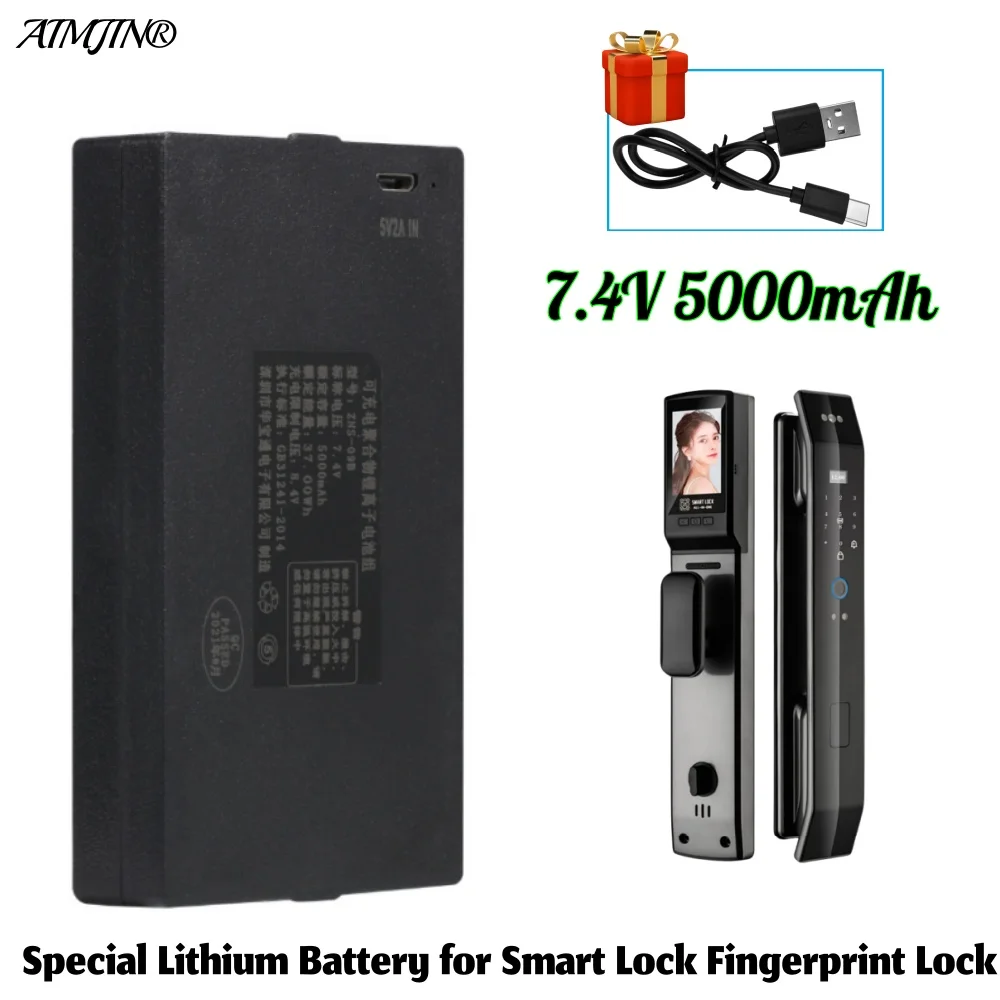 

Умный дверной замок с функцией распознавания отпечатков пальцев, с зарядным кабелем, литий-полимерный аккумулятор 7.4V 5.0Ah для умного дверного замка