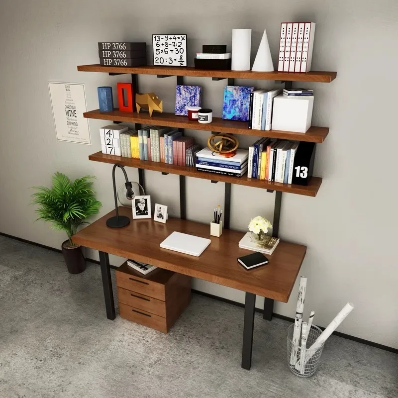 Light luxury solid wood double desk bookshelf home office long table writing children's study table
