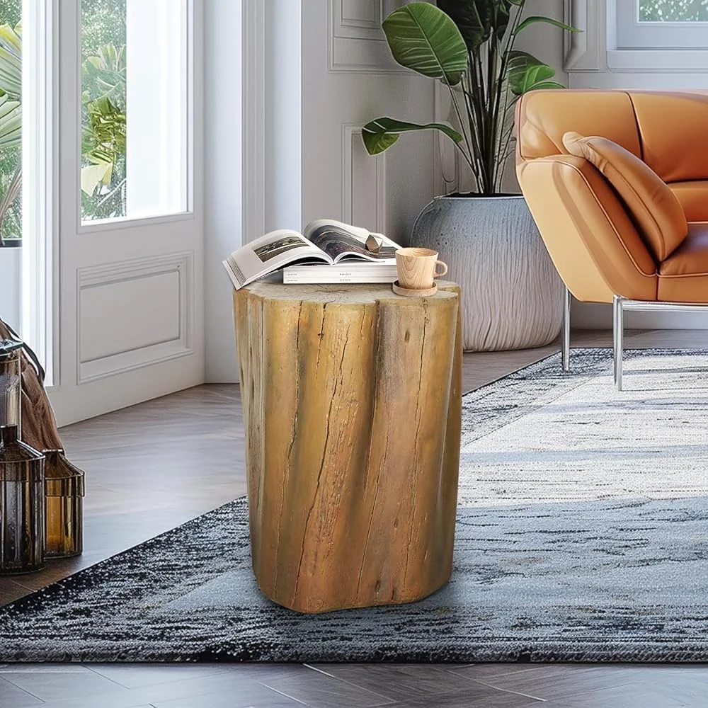 Faux Wood Stump Plant Stand - 17.9" Durable Concrete Side Table for Eco-Friendly Patio Decor &  Garden. image 3