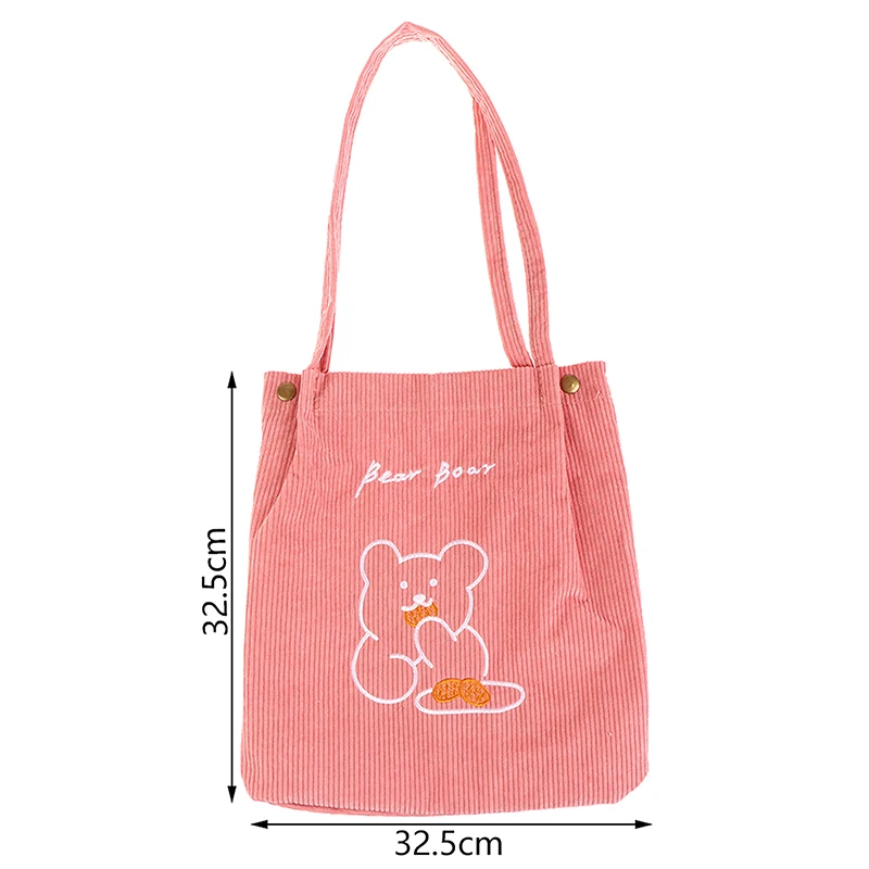 Women Corduroy Shoulder Bag High-capacity Bear Ladies Casual Handbag Tote Bag Reusable Large Capacity