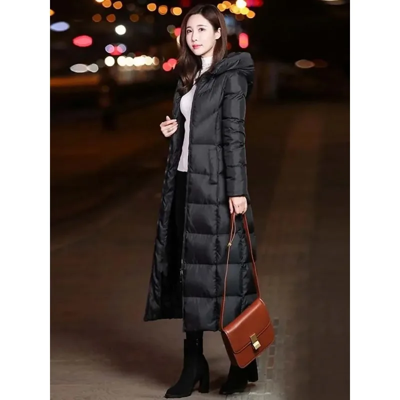 Women's Black Light Hooded Slim Long Cotton Quilted Jacket Winter Warm Thickened Quilted Jacket Korea Park Coat Snow Suit 2024