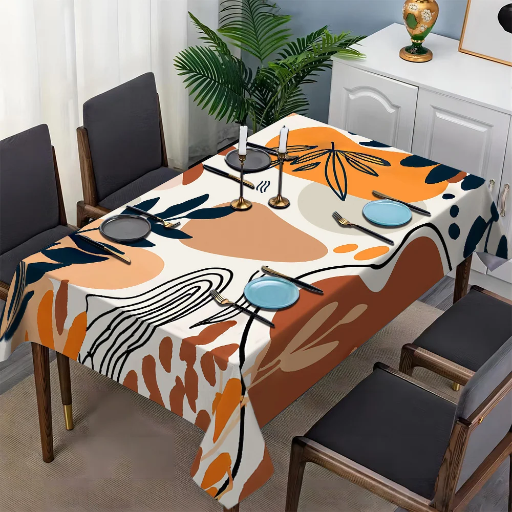 One elegant leaf-pattern tablecloth - Vibrant orange and black design rectangle, suitable for partieszyc