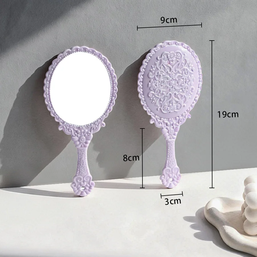 مرآة محمولة بيضاوية أوروبية عتيقة، مقبض زجاجي صغير من جانب واحد مدمج للمحفظة والسفر