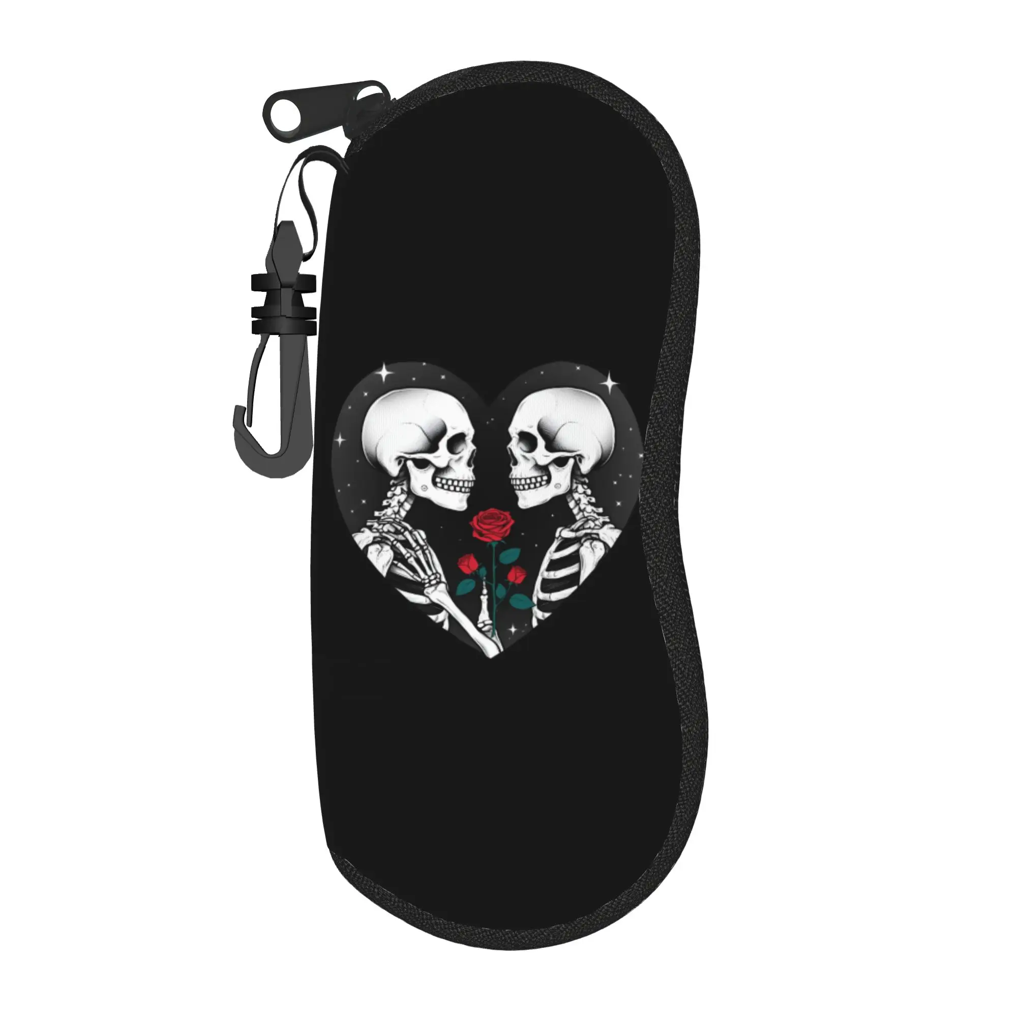 Cute Cartoon Glasses Case Skeleton Love Gothic Floral Skull Kiss Merch  Box  Eyewear Storage Box Anti-Pressure Eyewear Container