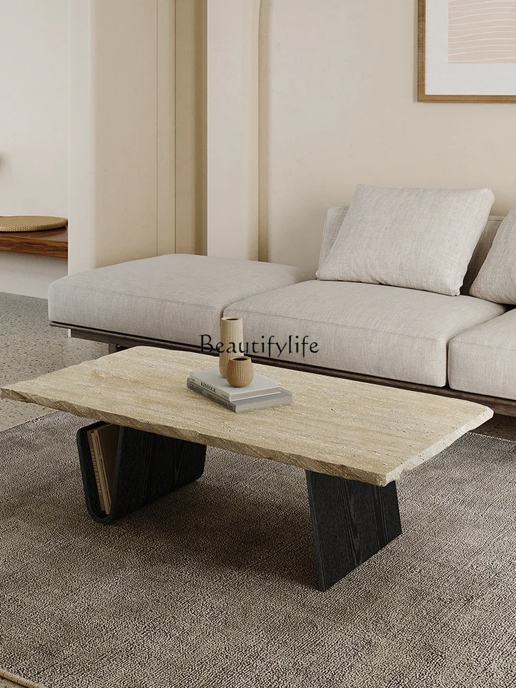 Mesa de centro de travertino Natural Wabi Sandy Wind, mesa de centro minimalista para el hogar, mesa de recepción Retro para el hogar