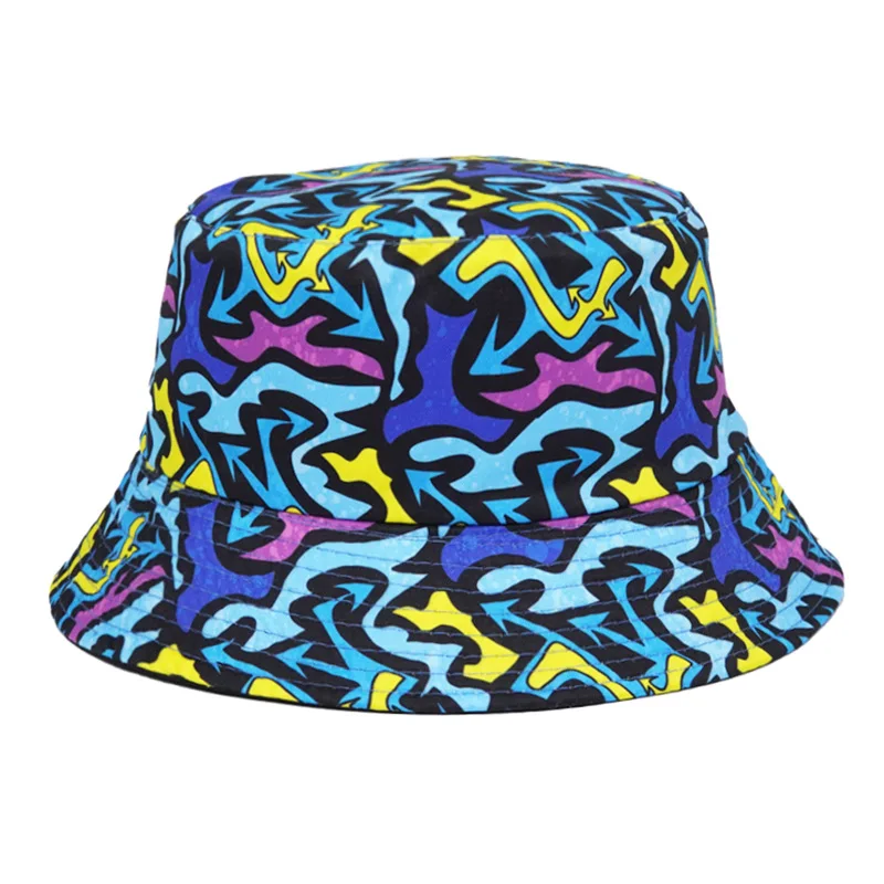 2023 New Strange Graffiti Print Cotton Bucket Hats Men Women Outdoor Summer Sun Panama Hip Hop Beach Fishing Fisherman Hat Man