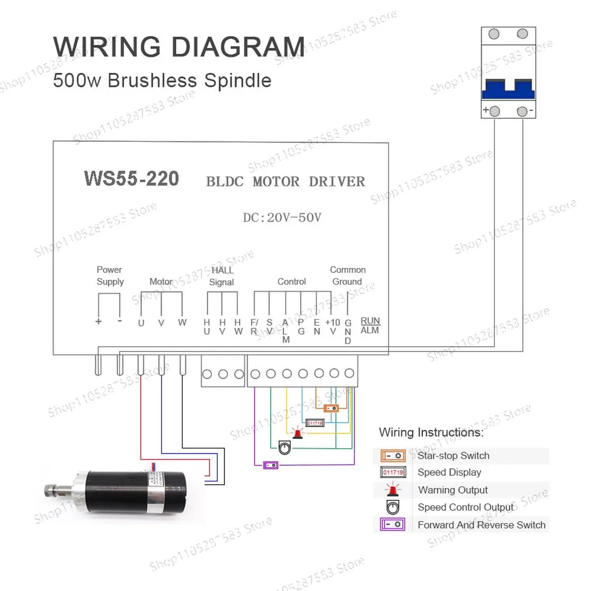 Brushless spindle 48V 500w ER11 Brushless DC Spindle Motor Driver Built in sensor With 55MM Clamp Bracket view 3