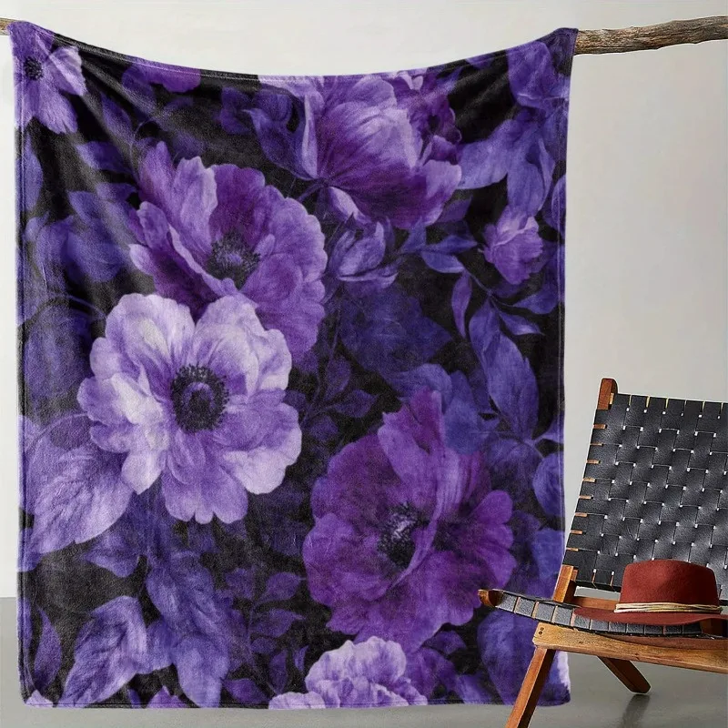

Cozy Purple Floral Print Flannel Throw Blanket – Large Blooming Flower Design – Perfect for Sofa, Bed, Car, Camping & Travel