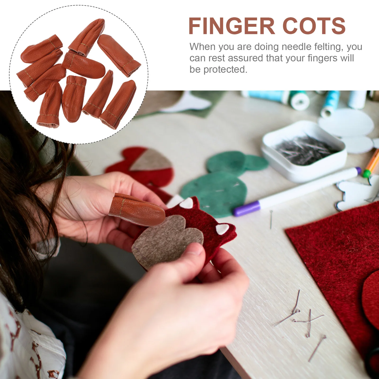 

10Pcs Finger Protectors for Felting Sturdy PU Thimble Sleeve Safe Use in Needle Felting Embroidery Sewing Supplies