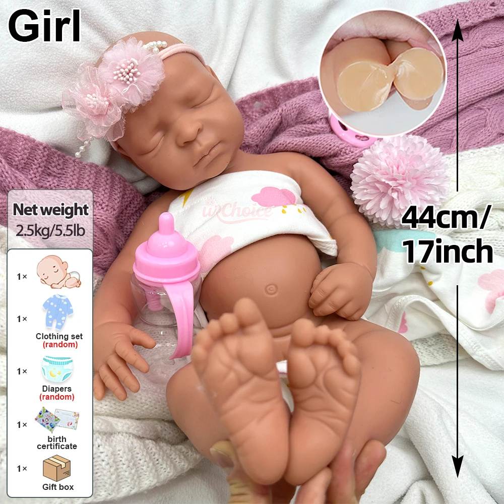 17-calowa silikonowa lalka reborn, dziewczynka, z miękkim, anatomicznie poprawionym ciałem, lalka artystyczna dla kolekcjonerów, do ekspozycji tematycznej i odgrywania ról.