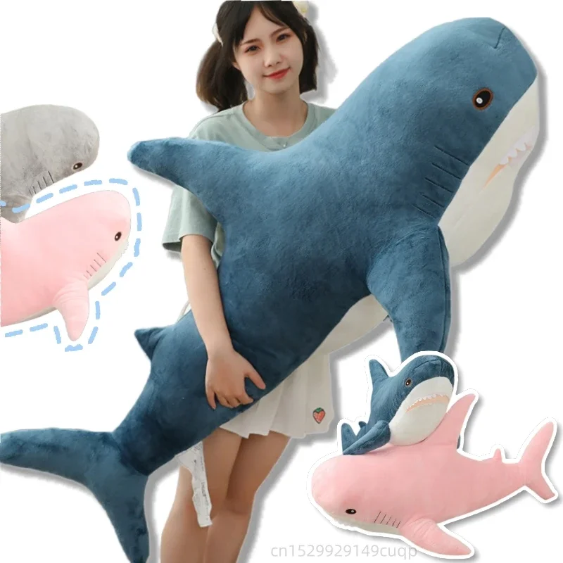 大きな可愛い漫画風クジラのぬいぐるみ、グレー、ブルー、ピンクのサメとクジラのぬいぐるみ、家の装飾、女の子と男の子のための暖かい抱き枕