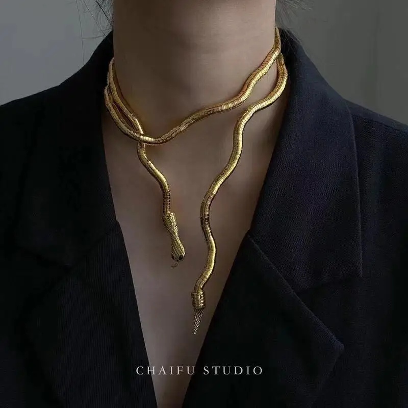 Snake Bone Chain For Men Women With Dark Openings European American Insets Cold Casual Design Winding Snake Shaped Necklace 1PC