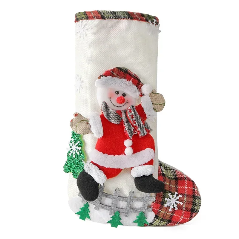 Christmas Socks Fireplace Christmas Ornaments Linen Snowman Decoration Bear Hanging Decor Pendant Kids Gift Candy Bag for home