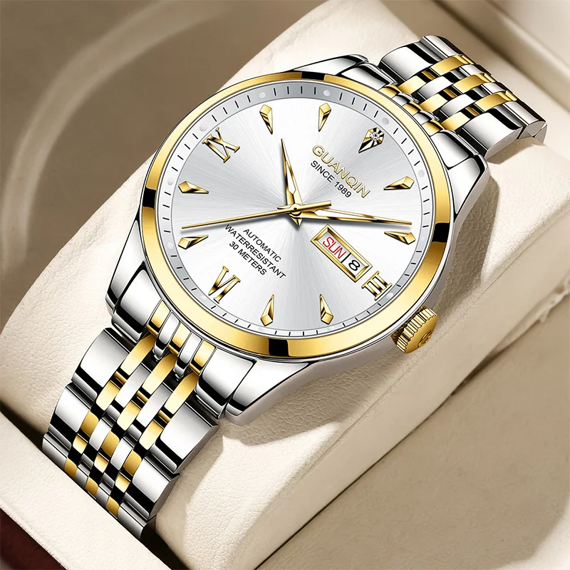 Elegant Business Men's Watch Gold Silver Automatic Mechanical Wristwatch Waterproof Luminous