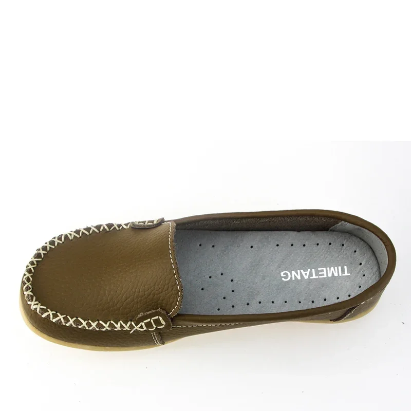 TIMETANG New Women genuine Leather Shoes Slip-on Ballet women Flats Comfort shoes woman moccasins sapatilhas femininos