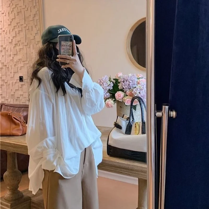 

Fat MM Fashion Versatile Casual Thin Shirt Women's Loose Slimming Pure Desire