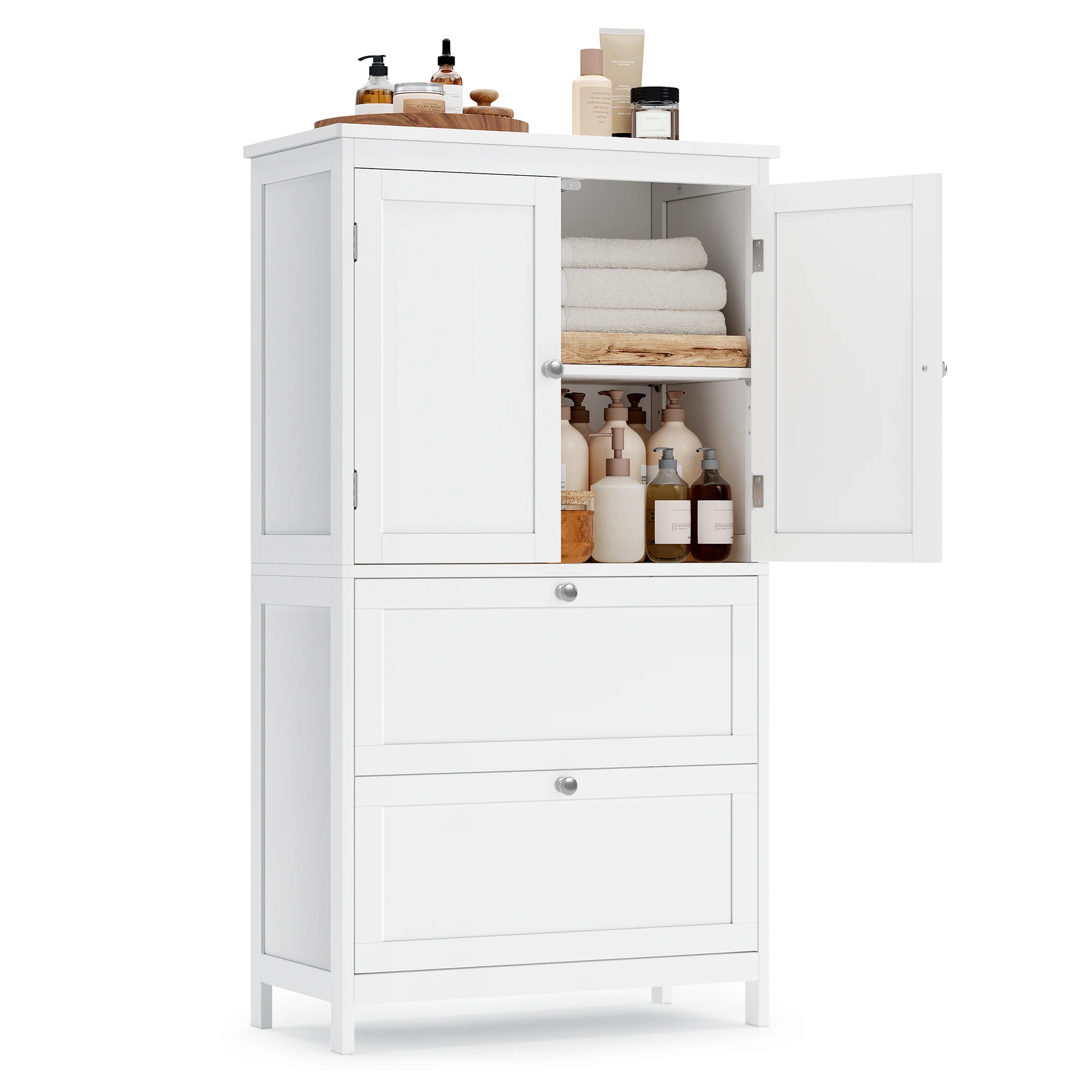 

VASAGLE Bathroom Floor Storage Cabinet, Bathroom Storage Unit, Freestanding Cabinet with 2 Drawers and 2 Doors, Adjustable Shelf