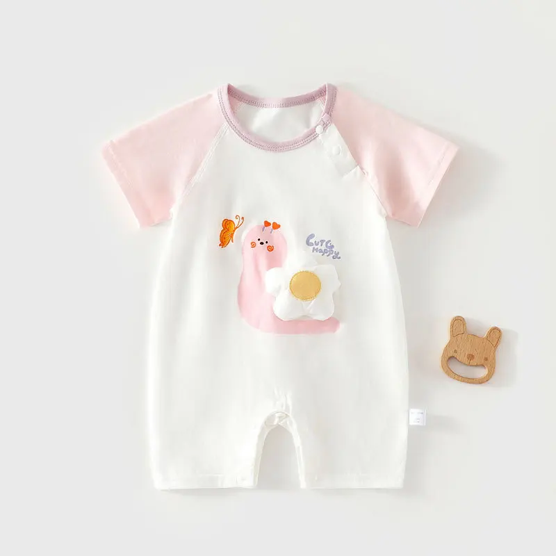 2026 Summer Cute Baby Bodysuit 3M-2T Girls Animal Pattern Pink Short Sleeve Romper Toddler Boys Soft One Piece Clothes