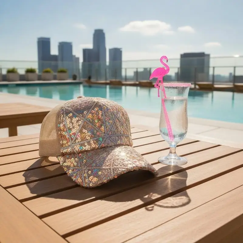 Shiny Colorful Sequin Baseball Cap Breathable Mesh Back Adjustable Fit For Beach Parties Music Festivals Outdoor Activities
