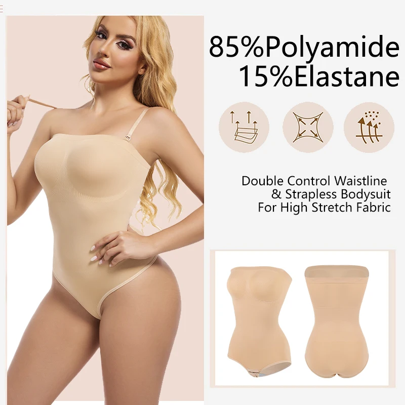 Strapless Shapewear Bodysuit for Women Off the Shoulder Seamless Tummy Control Sculpting Briefs Tube Tops Sexy Body Shaper