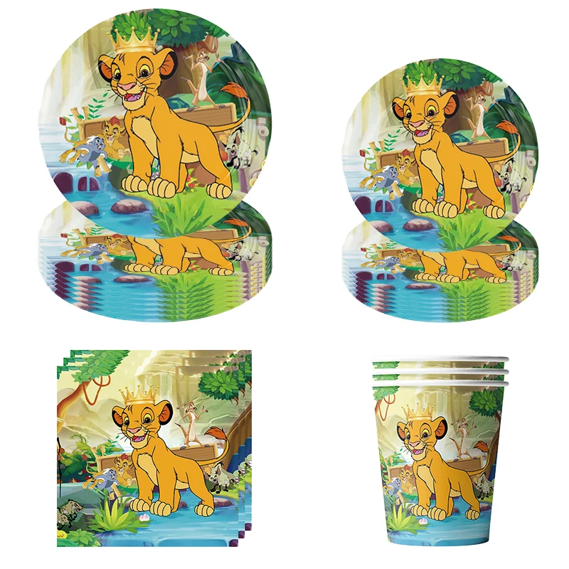 Disney Lion King Birthday Decoration Cartoon Simba Theme Party Tableware Set Plates Cups Balloons Baby Shower Supplies For Kids