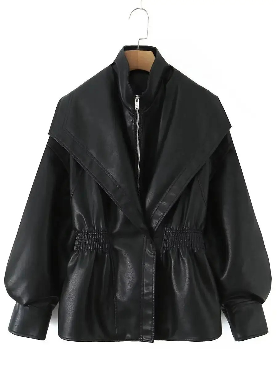 Damskie kurtki motocyklowe w stylu retro vintage z imitacji skóry PU w kolorze kawy, luźne, oversize, streetwearowe, BF, nowość 2025