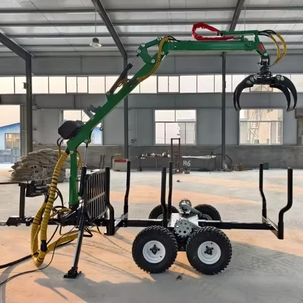 Customized EXW Price- 2 Ton ATV Crane Hydraulic Log Loading Trailer With Grapple Pump And Bearing Forestry Machinery For Timber