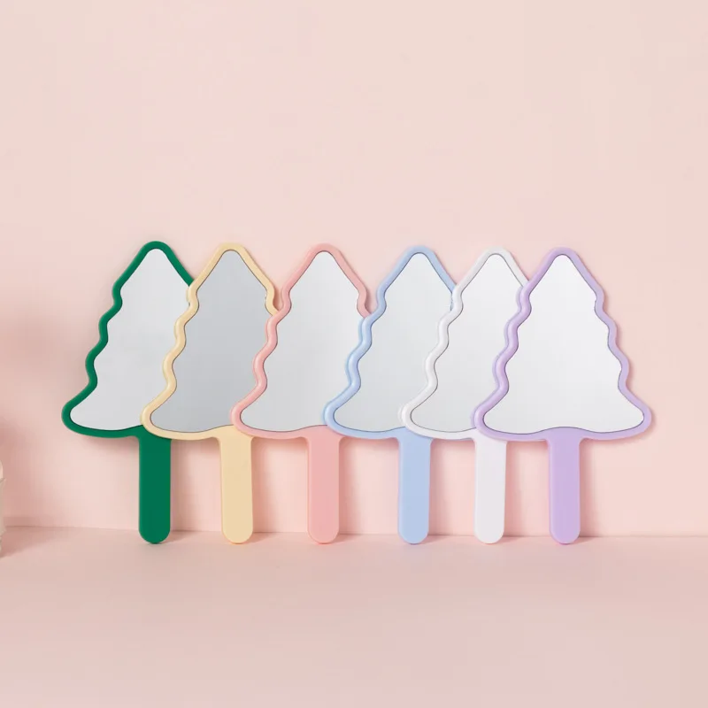 2 Stück Handspiegel, weihnachtsbaumförmiger Handspiegel, tragbarer Reise-Make-up-Spiegel für Mädchen, Neujahrsgeschenk