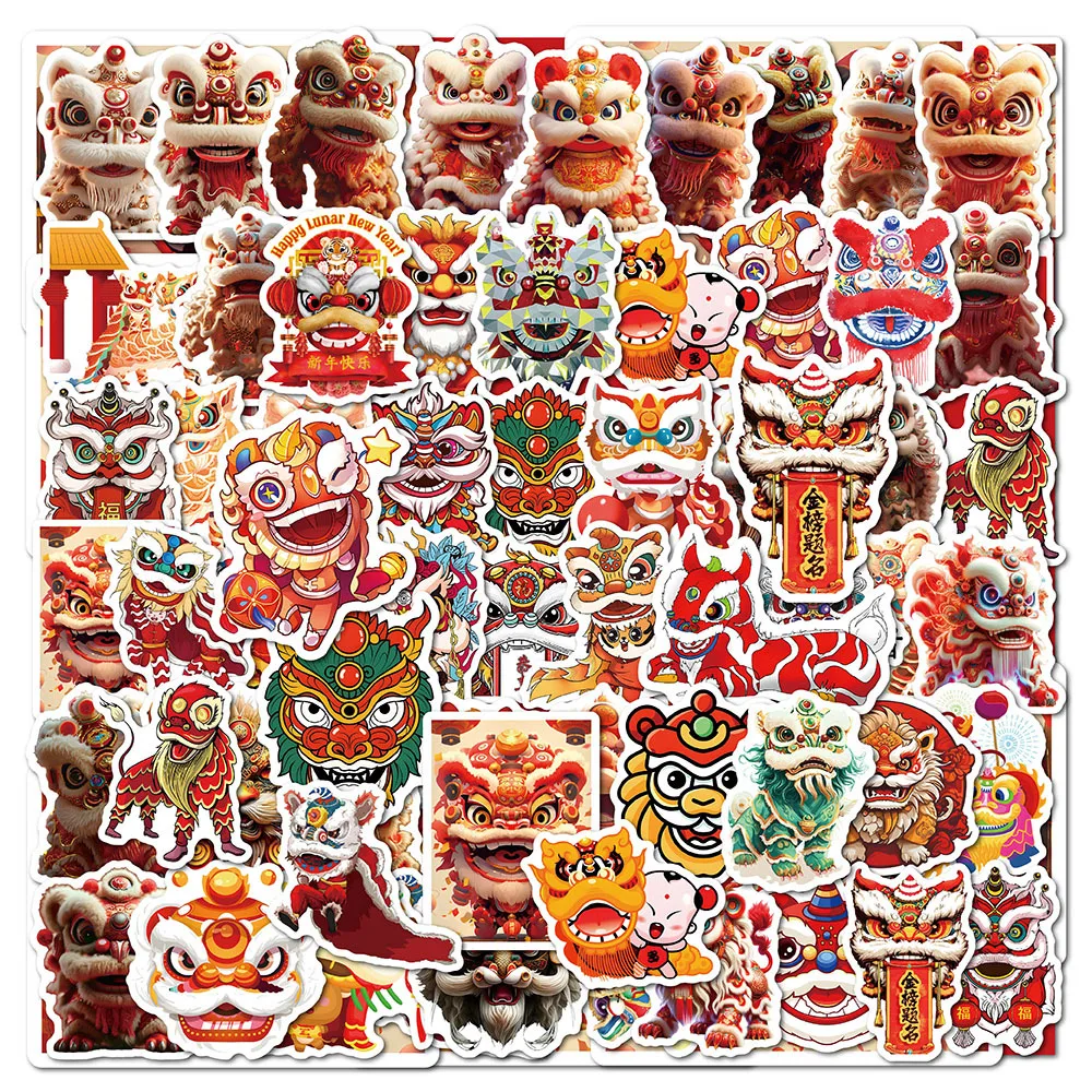 10/30/50 Uds pegatinas de estilo chino Cool Lion Dance pegatina decoración álbum de recortes equipaje portátil guitarra bicicleta monopatín calcomanías juguete