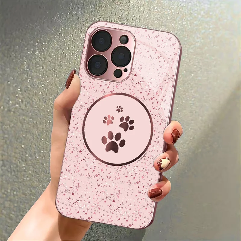Pink gold claw-print terrazzo pattern phone case for iPhone 17/16/16ProMax/15/14/13/12ProMax/11/11Pro Anti-drop protection