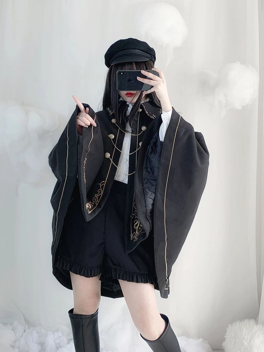 Japanese College Style Gothic Dark Vintage Capes Womens Spring and