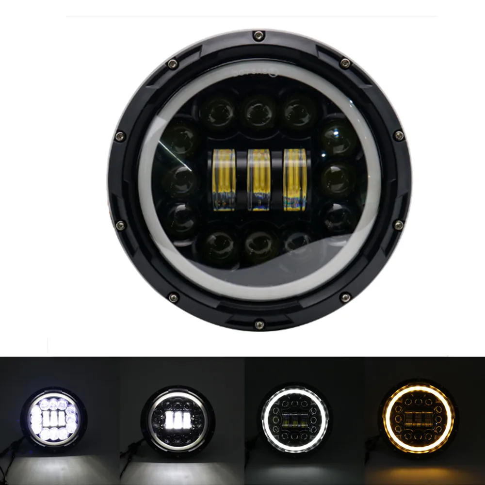 7 Inch Led Auto Koplamp Motorfiets LED Koplamp DRL Angel Eyes voor Harley Honda Yamaha Jeep Lada Niva Stedelijke Auto H4 koplamp