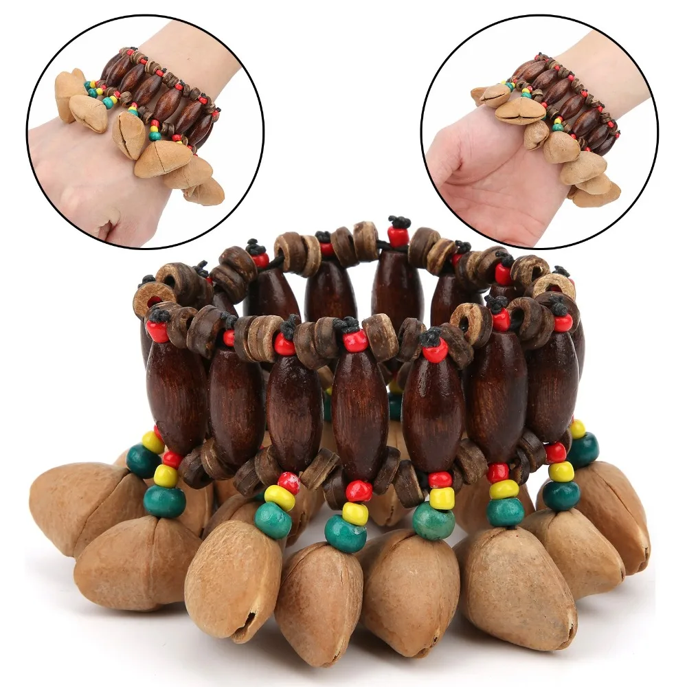2PCS Rattle Design Nut Shell Handbell Nut Shell Colorful Handmade Percussion Instruments African Drum Bracelet For Relax