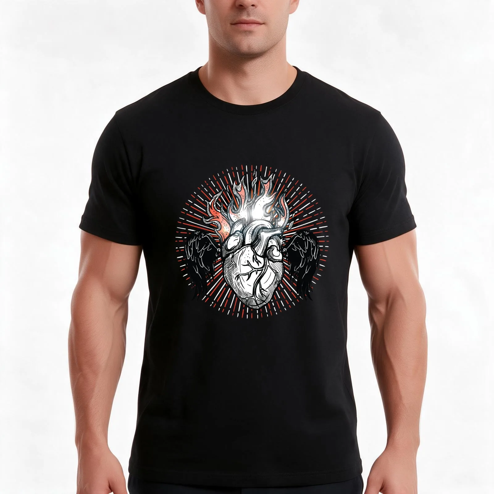 Fiery Heart and Soul of The Demon Design T-Shirt Summer Casual Cotton Tee Oversized Streetwear Tops Vintage Graphic Print