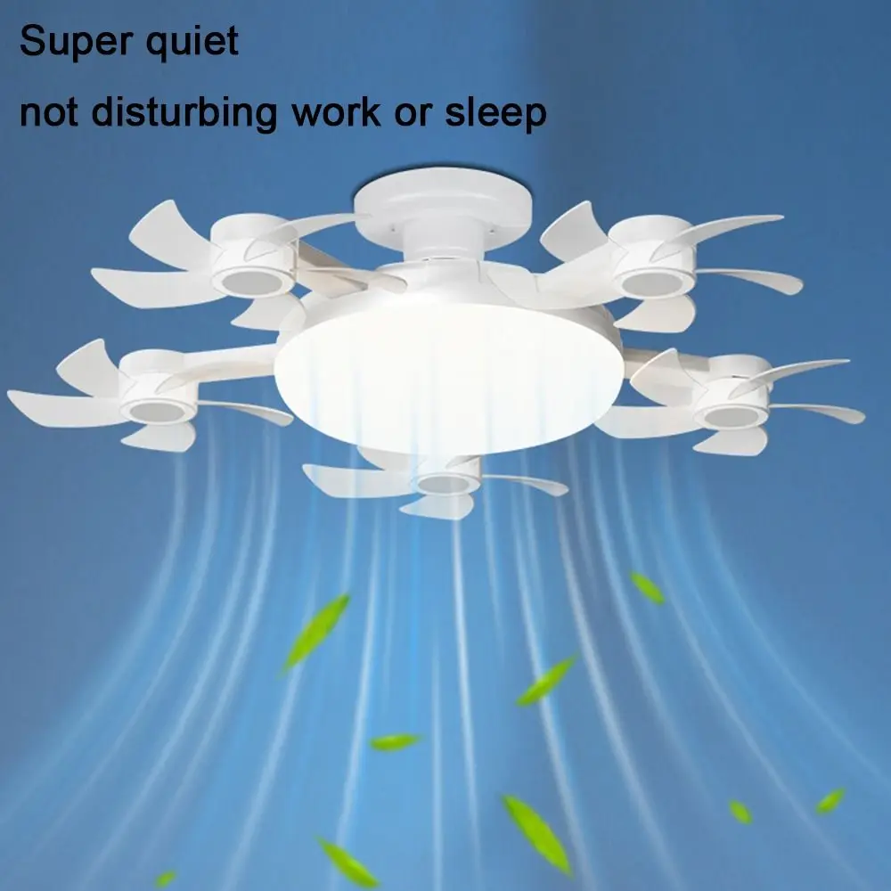 2 in 1 5 Heads Ceiling Fan Light Wind Speed Adjustable with Remote Control Electric Cordless Fan Quiet Eye Protection