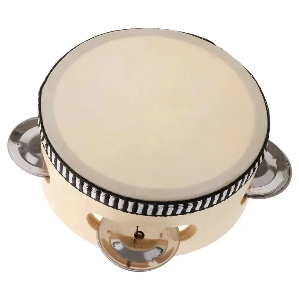 4/6/8/10 Inch Hand Held Drum Metal Jingles Wooden Percussion Toy Kids Drum Percussion Musical Instrument Tambourine Drum