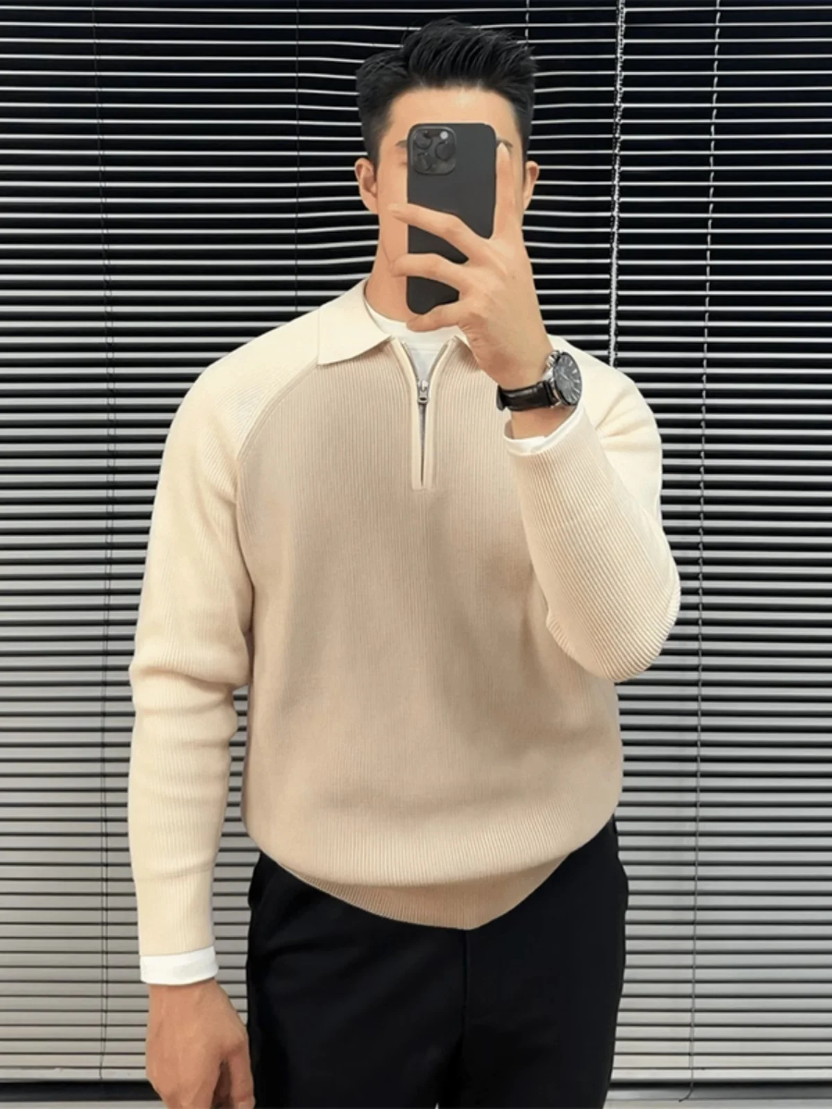 

Мужской вязаный свитер на молнии с длинным рукавом, однотонный, повседневный, городской стиль, осень-зима