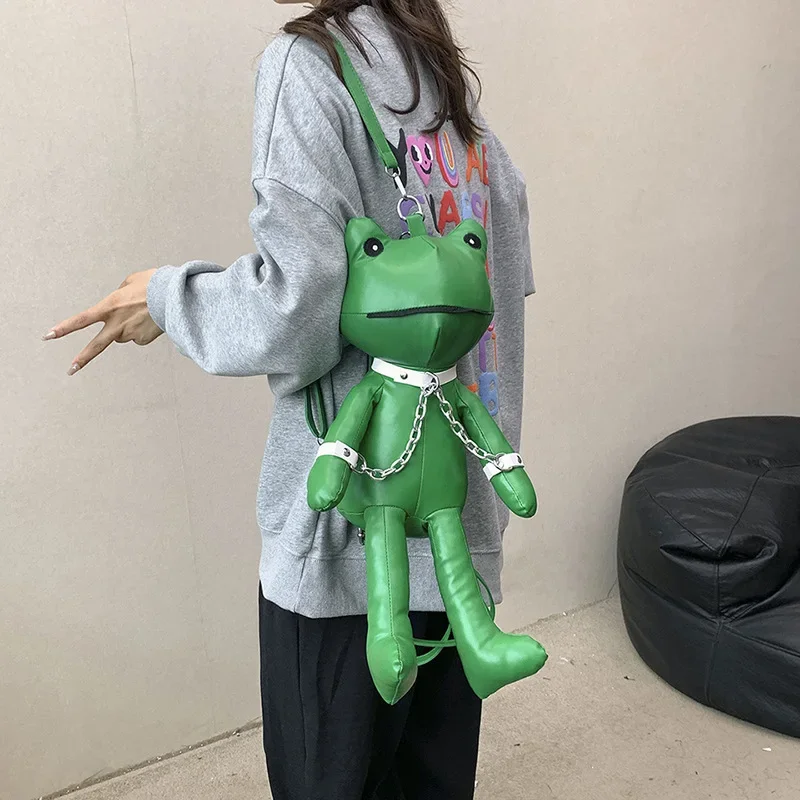 Women 2023 new cartoon frog doll funny shoulder bag personality cute girl net red travel backpack pu