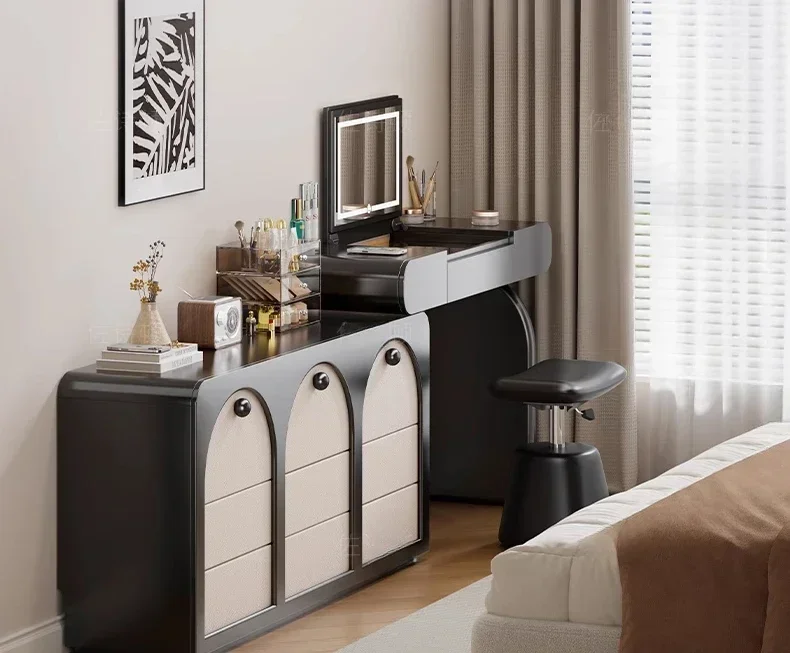

French retro cream style makeup table storage cabinet desk black high-end bedroom nine-bucket cabinet integrated dresser
